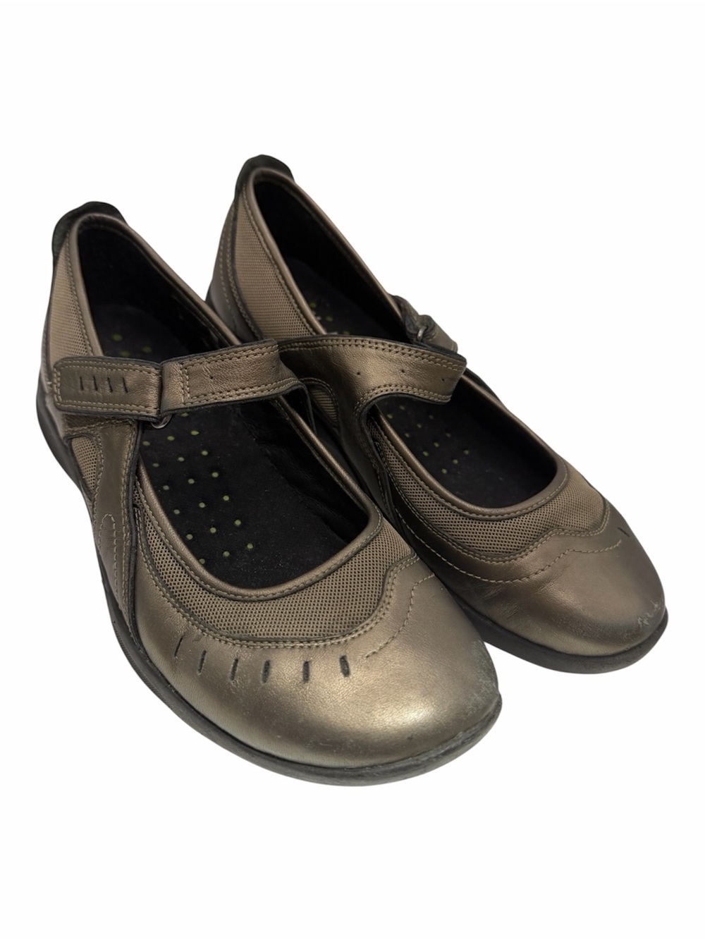 Clarks Womens Wave Walking Shoes Metallic Mary Jane Leather Size 8 Velcro